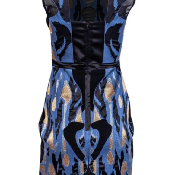 Reiss Sleeveless Mesh Black & Blue Swirl Sheath Dress - Picture 3 of 8